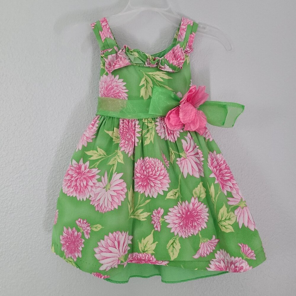 Bonnie Jean toddler girl Green & Pink Floral Party Dress with Bow size 2T
